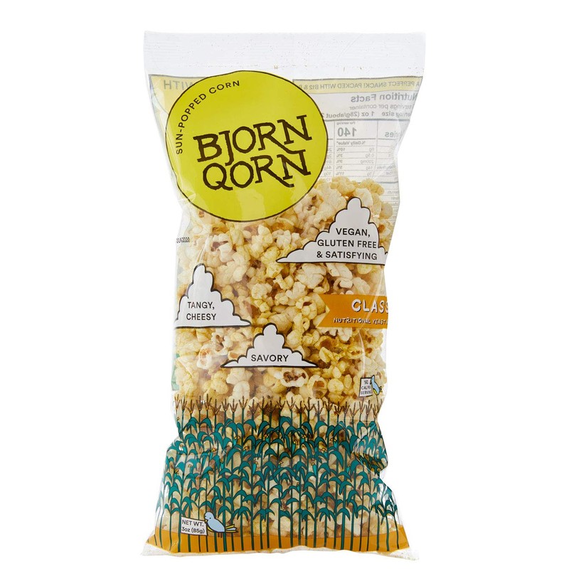 BjornQorn 12-Pack (Classic) Popcorn - Vegan & Gluten Free-Savory, Cheesy,