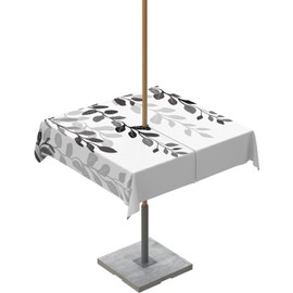 Outdoor Tablecloth Square 54x54 Inch, Plants Leaves Ombre Black Grey Waterproof Table Cloth with Umbrella Hole and Zipper for Patio, Picnic, Camping, Lawn, Garden Decor