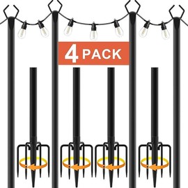 10Ft String Light Poles Light Poles forOutside Lights,Outdoor with Fence BracketsHanging Lights,Metal Stand Deck Patio Backyard - Color: 1pc