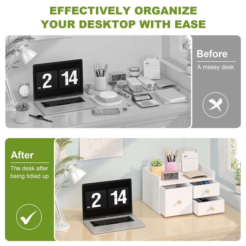 Bamboo Desk Organizer with Drawers Wooden Desktop Storage Drawers for