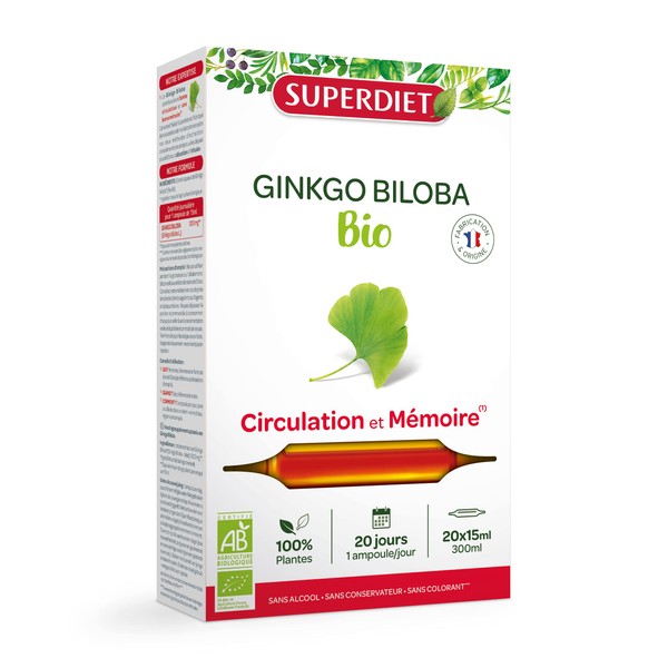 SuperDiet Ginkgo Biloba Bio Circulation Memory 20 ampoules of 15 ml or 300 ml