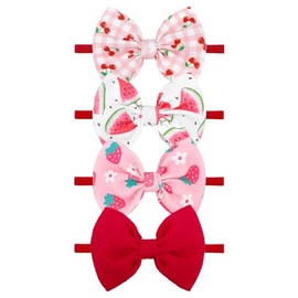 YanJie 4 Pcs 4.5’’ Fruit Hair Bows Baby Girl Headbands Summer Outfits Pink Hair Accessories for Newborn Infant Toddler Girls Clothes