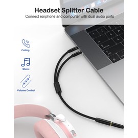Headphone Splitter Adapter for Computer, 3.5mm Headset & Mic 2-in-1 Dongle Converters Braided Y Separator Cable Cord Compatible with Gaming, PC, Speaker, Laptop - Female to 2 Male Aux Audio Adaptor