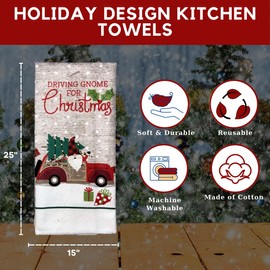 EB (2) Driving Gnome for Christmas Holiday Decorative Kitchen Towels with Basting Brush Home Dining Table Linen Cooking Baking Hand Cleaning Drying Dishcloth Xmas Holiday Party Decoration Gift Set