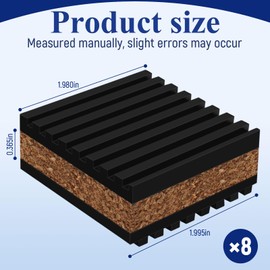 Cork Soundproofing Mats and Vinyl Record Soundproofing Feet, 2” x 2” x 7/8” for Turntable Amplifiers Subwoofers Record Players Vibration Isolation and Noise Reduction (8-Pack)
