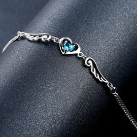 Pulsera de plata 925 para Mujer con corazón alas de ángel, ajustable Brazalete de dijes para Mujer, joyería elegantes regalos para Día de Navidad, San Valentín para Novia, esposa, madre (Azul)