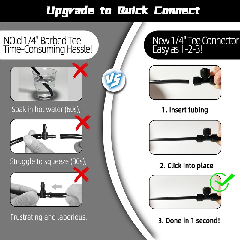 30 Pack Quick Connect 1/4" Drip Irrigation Tee Connectors, Universal