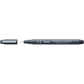 Pentel Pointliner S20P-2A, fineliner, black, waterproof and lightfast, 0.2 mm, pack of 1