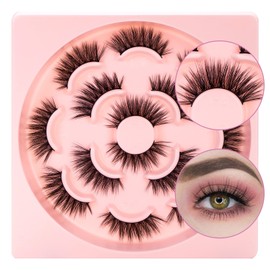 False Eyelashes, 7 Pairs, 4D Fake Lashes, Natural False Eyelashes, Thick, Soft, Reusable to Extend Makeup Eyelashes, Long Dramatic Fluffy Eyelashes, Handmade