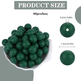 WEWAYSMILE 80 pcs 15mm Silicone Beads Loose Round Silicone Beads 15mm Bulk Focal Pens Bulk Beads Classic Mixed Color Silicone Beads for Keychain Making, Beaded Pen, Necklace Etc(Dark Green)