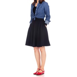 Dani's Choice High-Waisted Cotton Blend Skirt with Pockets - Knee Length A-line Flare for Business and Casual Wear Black XXL