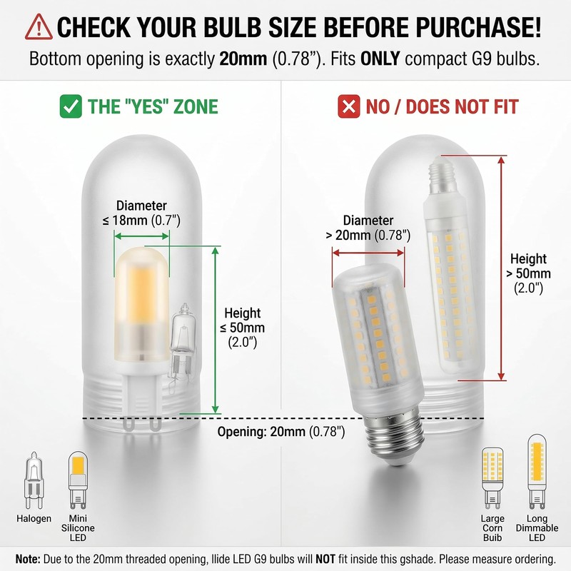 LIFEHIM G9 Glass Bulb Cover, Frosted Borosilicate Light Shade Replacement,