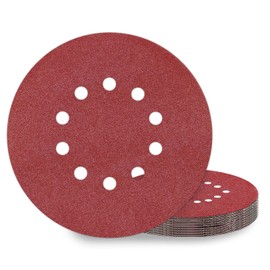 Kongming Pack of 10 Sandpapers, 225 mm Velcro Sanding Discs, 225 mm Grit, P100, 10 Holes in Red for Drywall Sanders, Orbital Sanders, Abrasive Giraffes