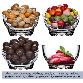 BOHEM'S Clear Glass Bowls Set for Kitchen, Small Serving Bowls for Dessert, Snack, Cereal, Fruit, Nuts, Ice Cream, Dipping Prep Bowls, 9.5 oz, Set of 4 (Clear with Lids)