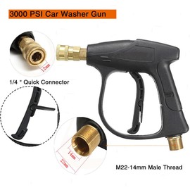 High Pressure Gun Water 4350 PSI Pressure Washer Gun M22 (14 mm) Internal Thread and 1/4 Inch Quick Connection Adapter and 5 Nozzle Tips for Car Washing, Home Cleaning