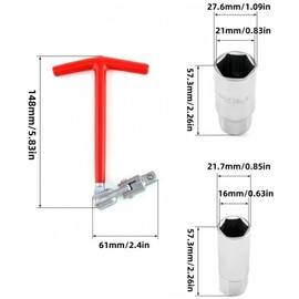 Universal Spark Plug Socket Wrench, T-Handle with 16 mm (5/8”) and 21 mm (13/16”) Removal and Installer, Multi-Angle Spark Plug Removal Tool for Motorcycles, Lawnmowers and Small Motor Vehicles