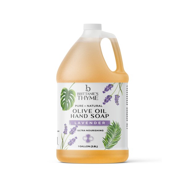 Brittanie's Thyme Organic Olive Oil Castile Liquid Soap Refill, 1 Gallon Lavender | Made with Natural Luxurious Oils, Vegan & Gluten Free Non-GMO, For Face, Body, Dishes, Pets & Laundry
