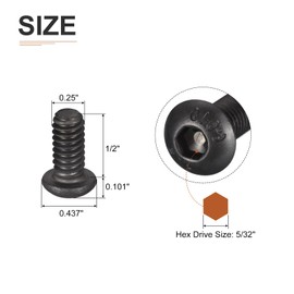 DTGN 1/4-20x1/2" Button Head Socket Cap Screws - 25Pack - Good for Machine - Carbon Steel Black Oxide - Hex Drive Full Thread UNC Fasteners