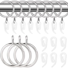 Curtain Rings 22 Set Silver Metal Curtain Rings with Curtain Hooks, Curtain Hanging Rings for Pole Rod, 30 mm Internal Diameter