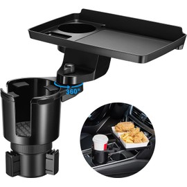 This Hill 2 Pack Cup Holder Tray for Car, 2 in 1 Detachable Car Food Table Tray with 3.93" Base & Phone Slot,Car Cup Holder Expander with 360°Rotation Tray for Travel Road Essentials Accessories