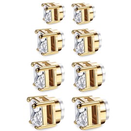 Jstyle 4 Pairs Stainless Steel Mens Womens Magnetic Stud Earrings Non-piercing CZ 4-7mm Yellow