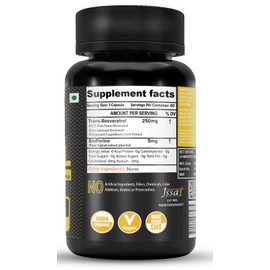 NutriJa Trans Resveratrol 250MG Capsules - 99.5% Pure Micronized and Highly Bioavailable Supplement | Slow Down Aging, Proven Powerful Anti-Oxidant | Improves Metabolism & Heart Health (120 Capsules)