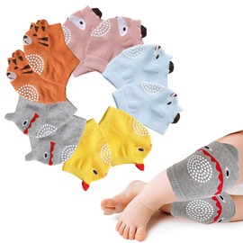 Baby Crawling Knee Pads + Baby Crawling Socks, 5 Pairs Non-Slip Rubber Dots, Crawling Knee Pads, Suitable for 0-4 Years Old Children, One Size