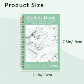 DSTELIN 2 Pack Hardcover Sketchbooks, 7.5x5.1 Inch Spiral Sketch Book for Sketching, Drawing, Painting, 50 Sheets per Pack, Pink and Green