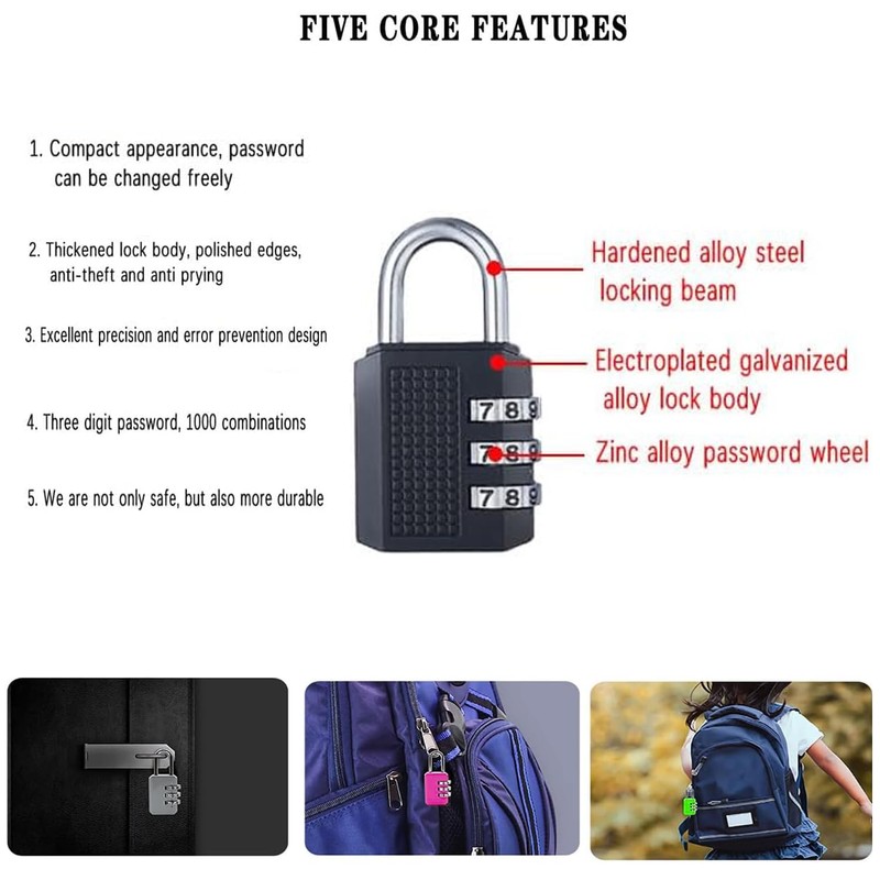 Yharnamite 4 Pcs Combination Lock for Locker, 3 Digit Combination