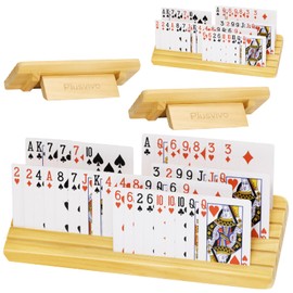 plusvivo Card Holders for Playing Cards with Adjustable Stand Set of 4, Playing Card Holders for Seniors Adults Kids 5 Slots up to 110 Cards, 12" Wooden Card Holder for Canasta Bridge