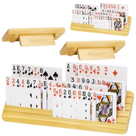 plusvivo Card Holders for Playing Cards with Adjustable Stand Set of 4, Playing Card Holders for Seniors Adults Kids 5 Slots up to 110 Cards, 12" Wooden Card Holder for Canasta Bridge