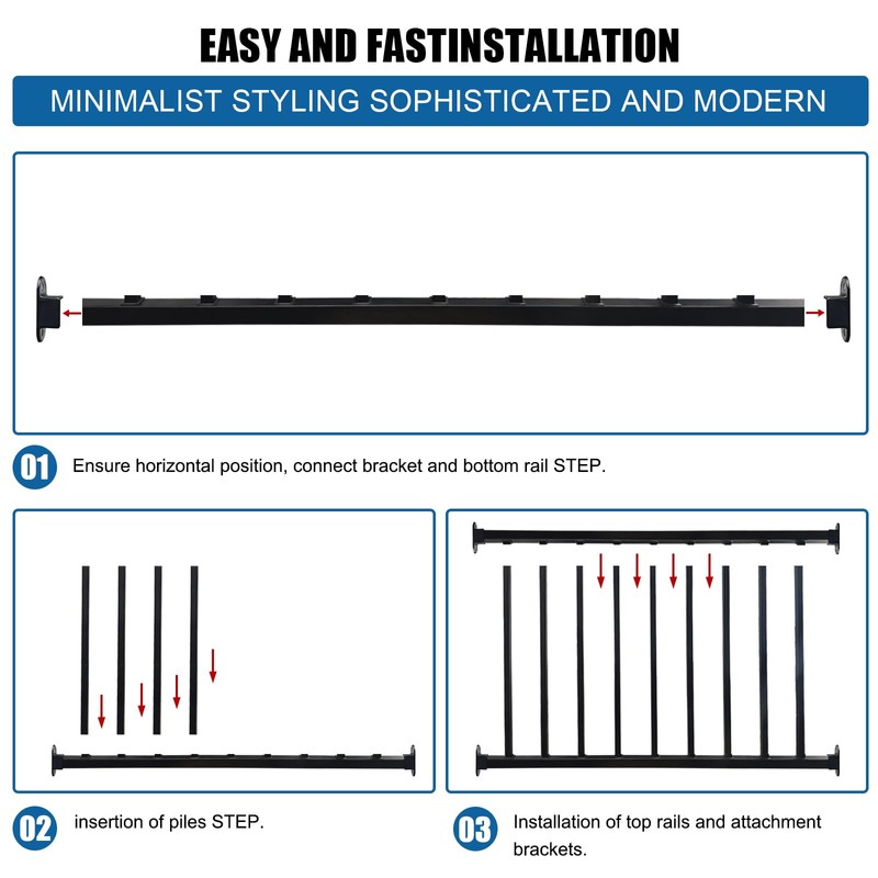Metal Guard Railing Kit with Balusters 9 Railings，Black Decking Railings