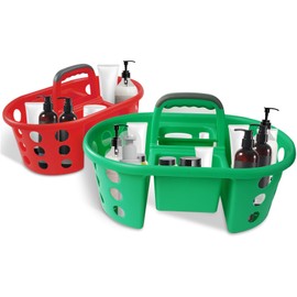 SIMPLYKLEEN Large Shower Caddy Portable 2PC - Made in USA Plastic Jumbo Size Dorm Storage Candy Tote with Handle Shower Organizer for Bathroom, Pantry, Kitchen, College Dorm, Green/Red