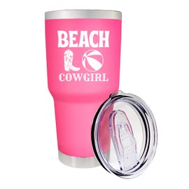 Palm City Products 30 oz Beach Cowgirl Tumbler - Pink Stainless Steel Country Girl Travel Mug - Southern Girl Drinkware for Rodeo, Beach, Festivals, and Gifts
