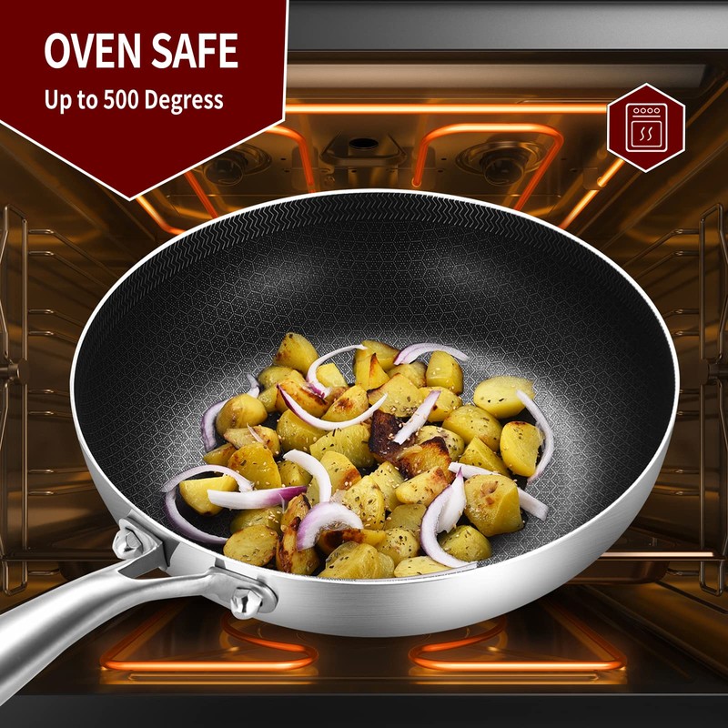 LOLYKITCH 8.5 Inch Tri-ply Hybrid Stainless Steel Non-Stick Sauté Pan