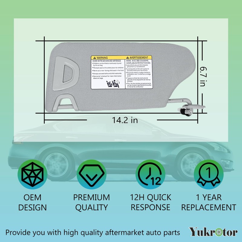 Yukrotor Right Passenger Side Sun Visor RH with Mirror Compatible