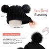 Womens Winter Double Pom Pom Beanie Hats Detachable Fur Ball