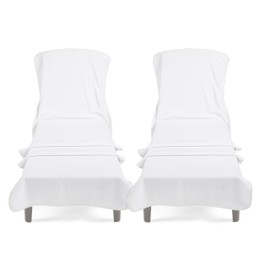 Cotton Paradise 2 Piece Lounge Chair Towels with Pocket, 32 * 86" inches Pool Chair Towels, Soft and Absorbent Chaise Lounge Towels for Pool (White, 2 Piece)