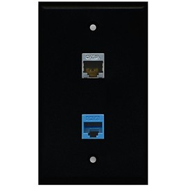 RiteAV - Black 1 Port Cat6 Ethernet Blue 1 Port Cat6a Wall Plate