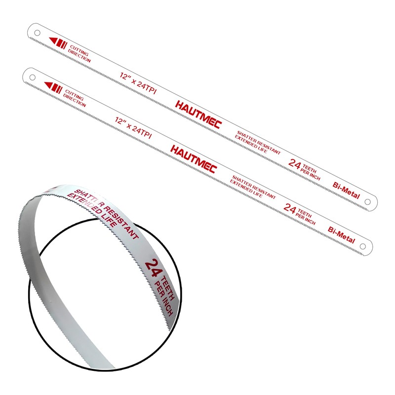 HAUTMEC 12" Hacksaw Blades 24 TPI – 2 Pack Bi-Metal