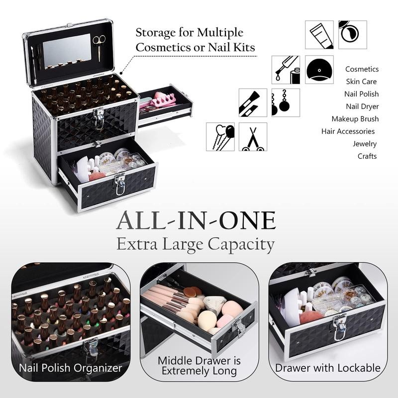 Joligrace Extra Large Makeup Train Case Nail Polish with Drawer