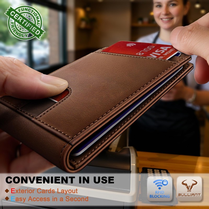 Men's Slim Full Grain Wallet Bill Holder-Magnetic Closure 10Cards