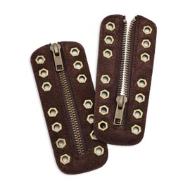 Soletec Suede Leather Lace-in Boot Zipper Inserts for All Brands, Tieless Shoe Laces, 7 Non Isometric Gold Eye, 1 Pair, Coffee