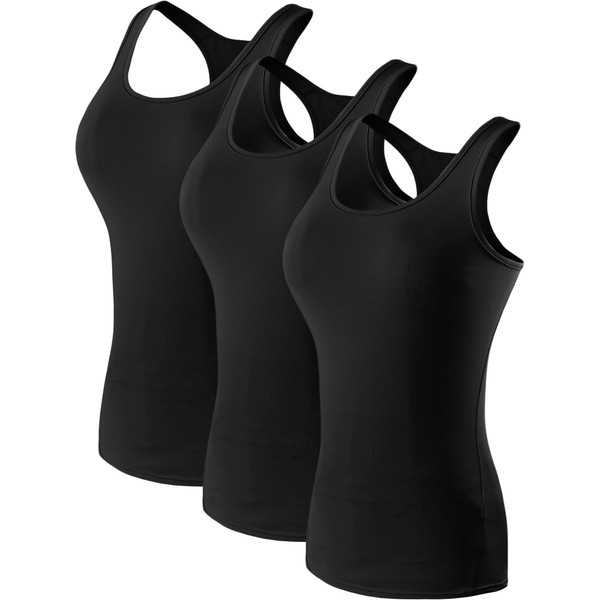 NELEUS Women's 3 Pack Compression Athletic Tank Top for Yoga Running,Black,EU XL,US L