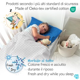 4BABIES Cushion Cover 50 x 30 cm Children, Set of 2 Pillowcases with Bag Closure, 100% Pure Cotton, Made in Italy, Oeko-Tex Certified, Blue