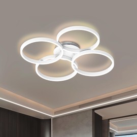 LOFIKEDI 30W Modern LED Ceiling Light, 27 Inch 4 Ring Design, 3500K - 6500K Dimmable, 1500LM - 3000LM, Flush Mount, for Kitchen, Bedroom, Living Room and More, Remote & App Control