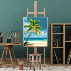 Natuyalo Paint by Numbers Kit for Adults Beginner, Coconut Tree Adult Paint by Number Kits on Canvas, Beach View DIY Acrylic Paint by Number for Adults for Home Decor Gift 16x20 Inch