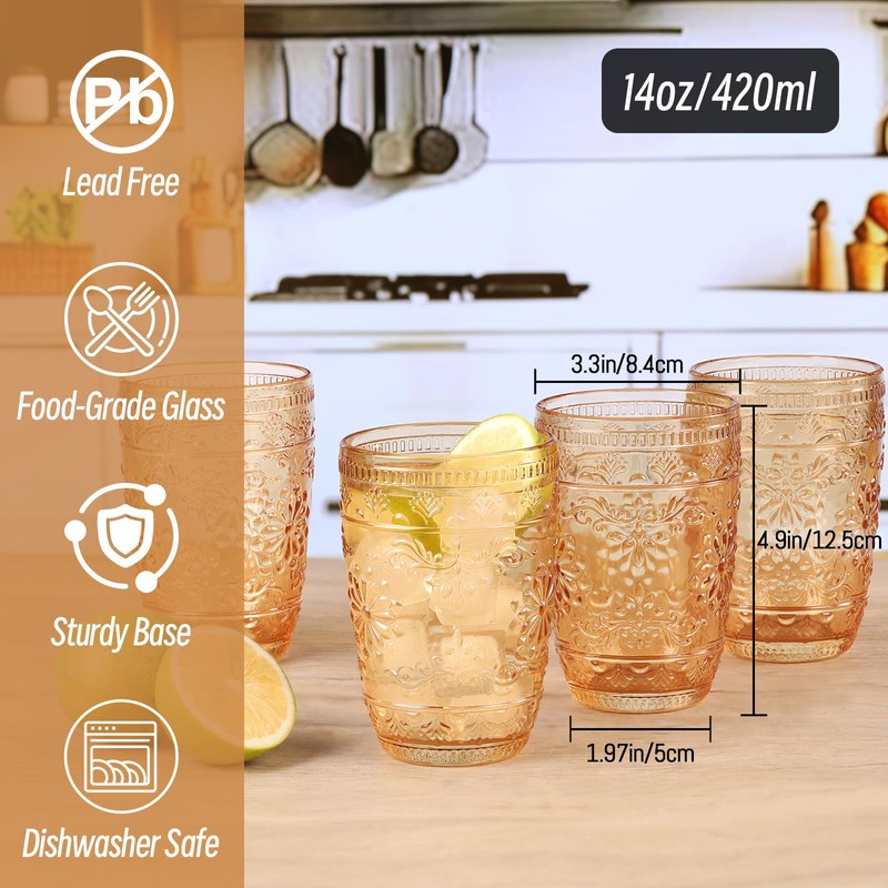abrwyy Drinking Glasses Set of 6, Amber Glassware, Amber Drinking