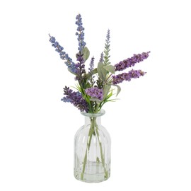 Abzo Fake Flowers- Artificial Lavender Plants in Glass Vase with Faux Water,Faux Silk Flowers Fake Plant Decor for Home Office, Bathroom Farmhouse Kitchen Dining Table Decor