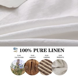 Simple&Opulence 100% Linen Duvet Cover Set, 3 Pieces Belgian Flax Breathable Bedding, Queen Size 88''x92'' (1 Comforter Cover+2 Pillowshams) with Tie Closure Style,White